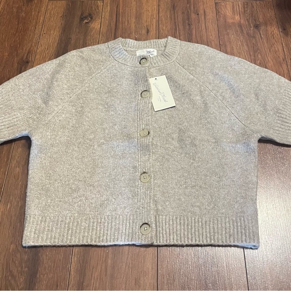 Women's Heather Taupe Button-Front Cardigan Sweater
